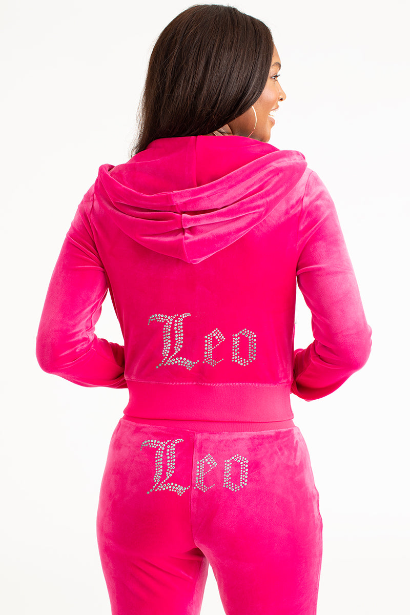 Leo Customizable Big Bling Velour Hoodie - Juicy Couture
