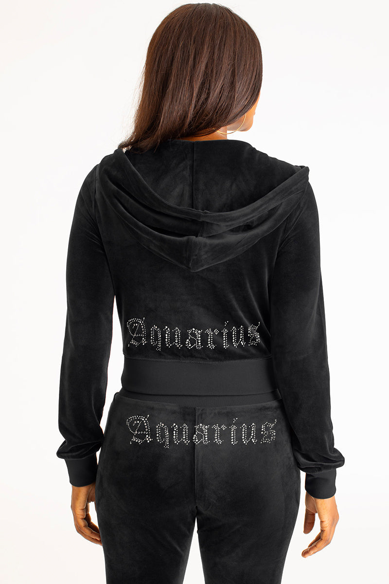 Aquarius Customizable Big Bling Velour Hoodie
