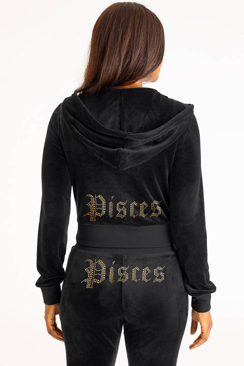 Pisces Customizable Big Bling Velour Hoodie