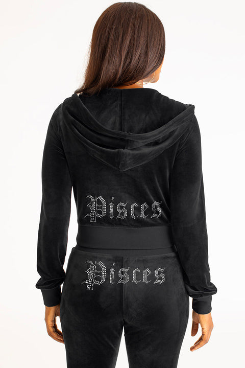 Pisces Customizable Big Bling Velour Hoodie