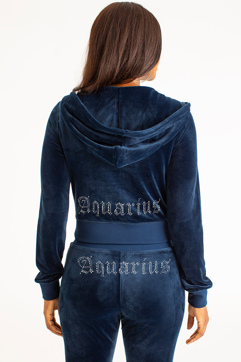 Aquarius Customizable Big Bling Velour Hoodie