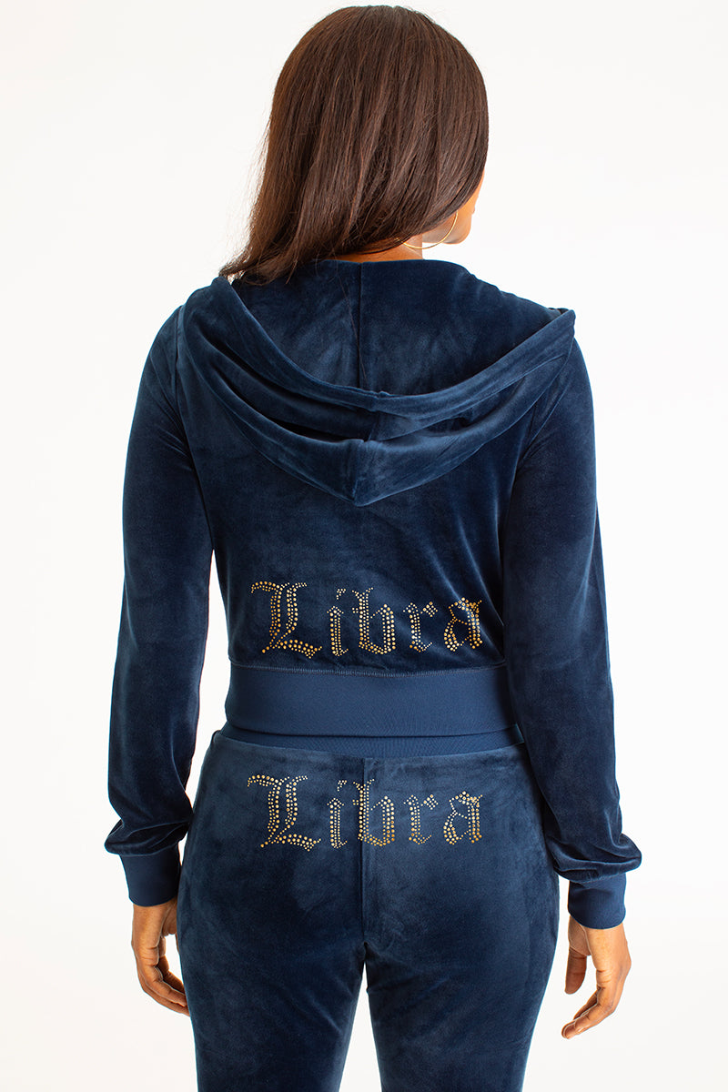 【Juicy Couture】 OG BIG BLING VELOUR HOODIE Regal Blue Plus-Size OG Big Bling Velour Hoodie - Juicy Couture