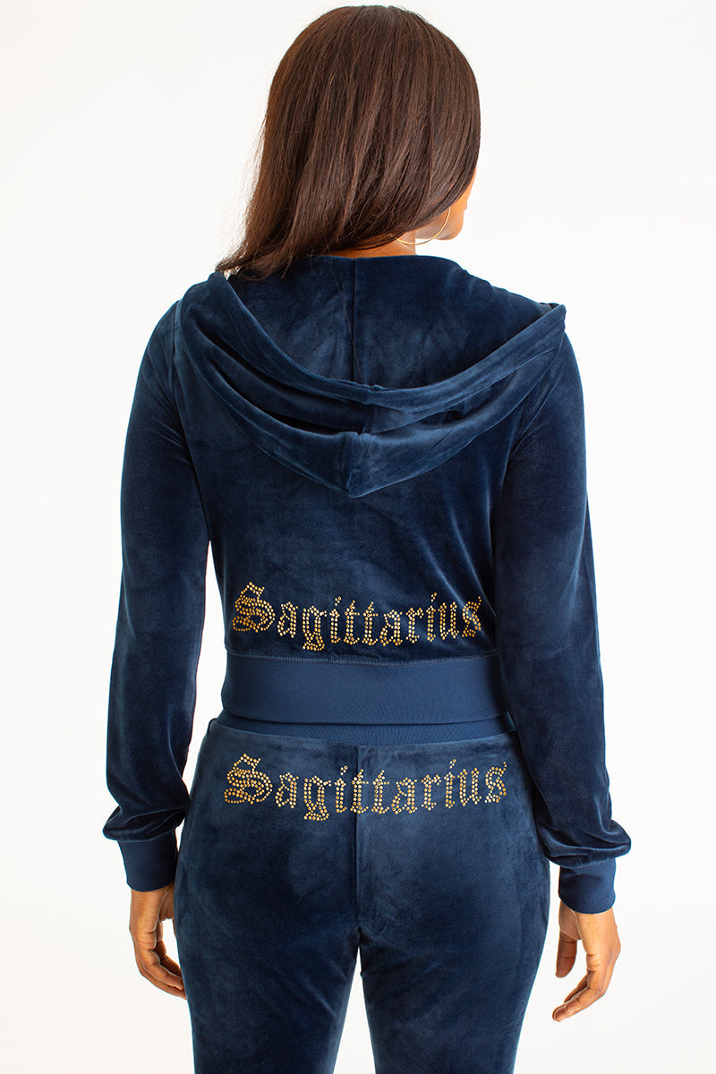 Sagittarius Customizable Big Bling Velour Hoodie - Regal Blue - Juicy Couture