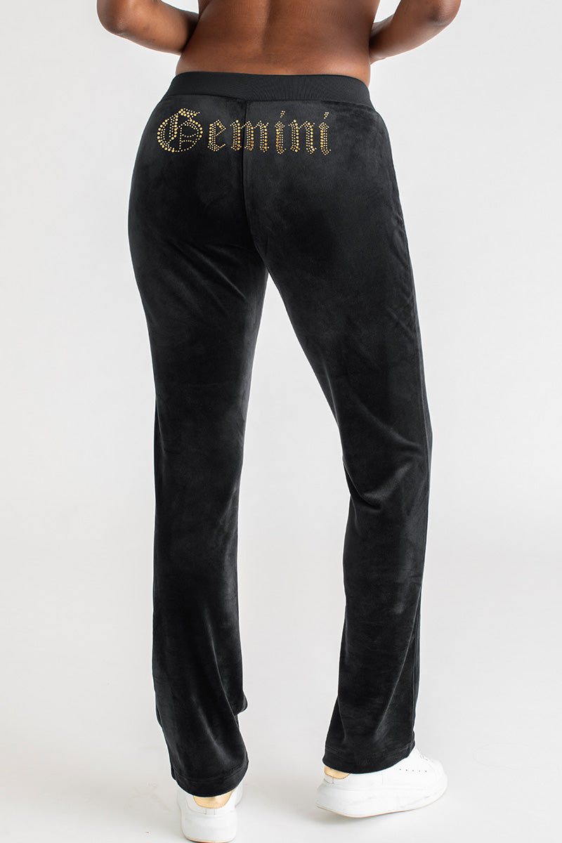 Gemini Customizable Big Bling Velour Track Pants - Liquorice - Juicy Couture