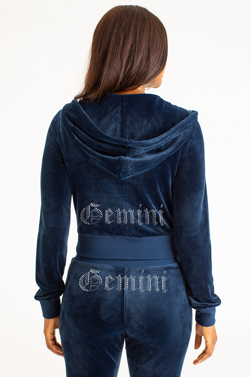 Gemini Customizable Big Bling Velour Hoodie