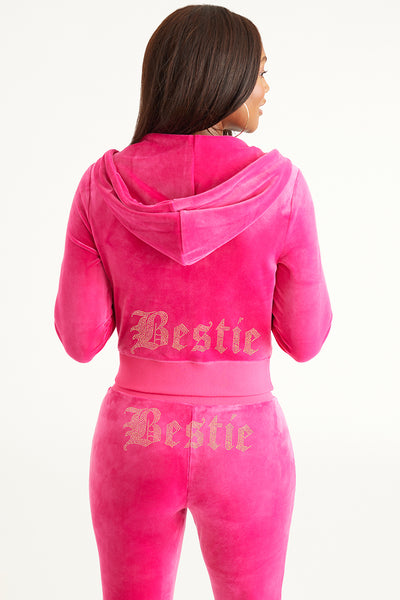 Bestie Big Bling Velour Hoodie