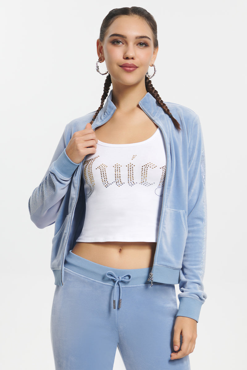 Ombre Bling Cropped Velour Track Jacket
