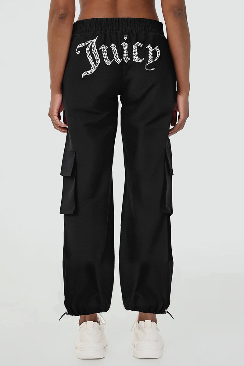 【JUICY COUTURE】ワイドレッグ ベロア クロス ジョガー Black JUICY COUTURE】ワイドレッグ ベロア クロス ジョガー Black