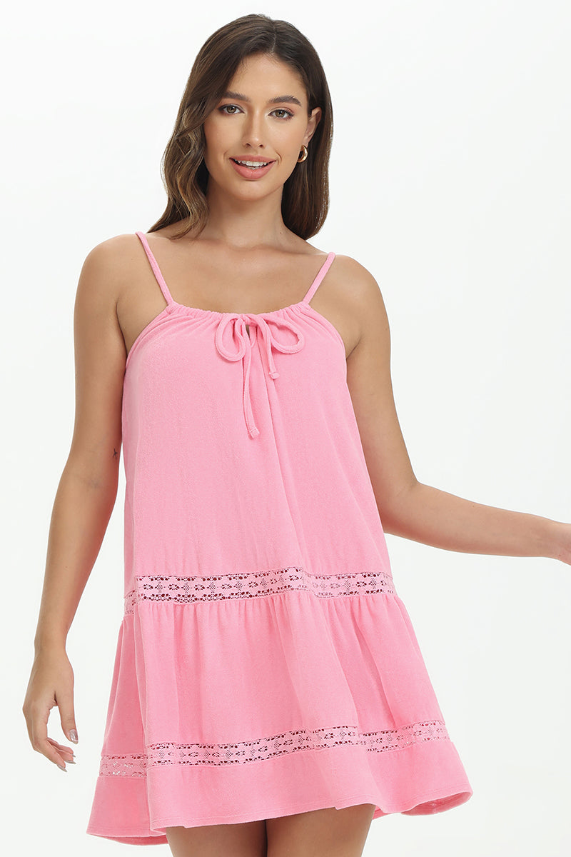 Towel Terry Lace Trim Tiered Dress