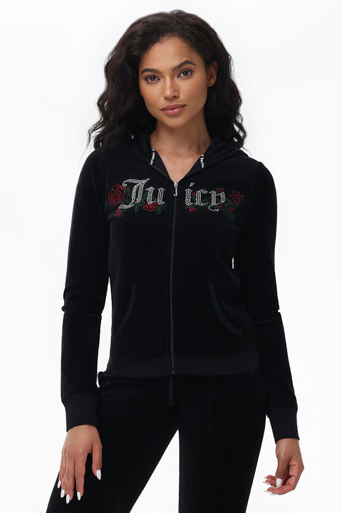 Juicy Roses Bling Cotton Velour Hoodie