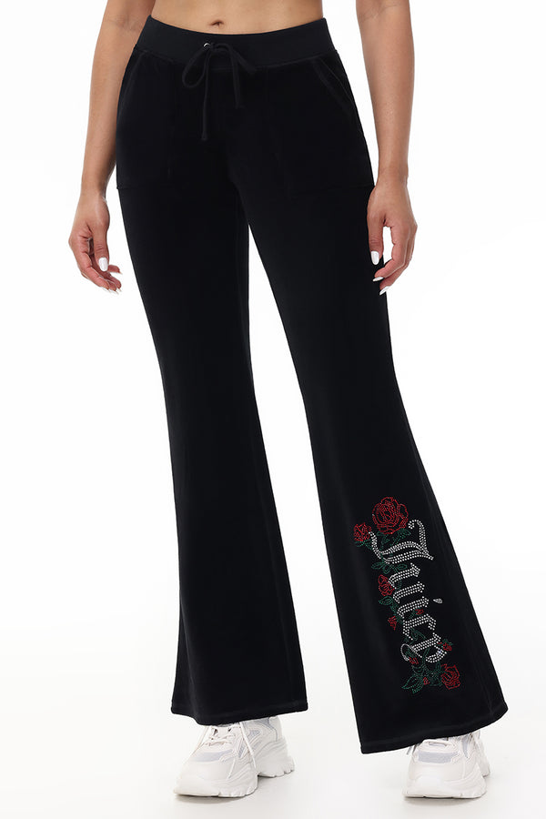 Juicy Roses Bling Snap Pocket Cotton Velour Pants