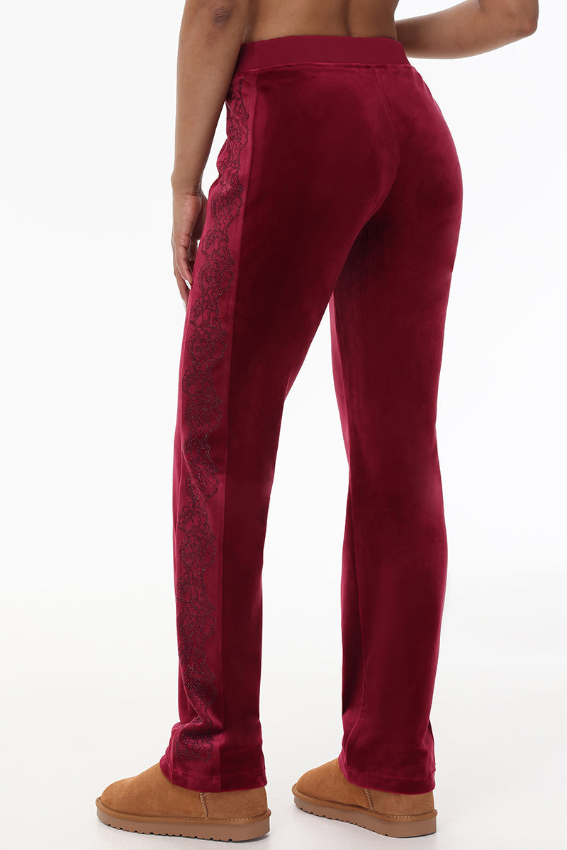 Lace Rhinestone Classic Track Pants