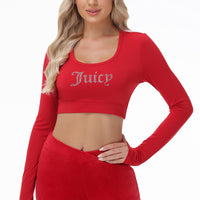 Small Bling Knit Cropped Long Sleeve Baby Tee - Juicy Couture