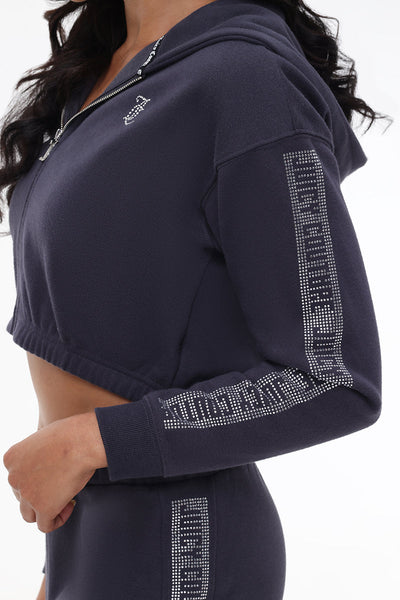 Cropped Fleece Hoodie With Side Bling