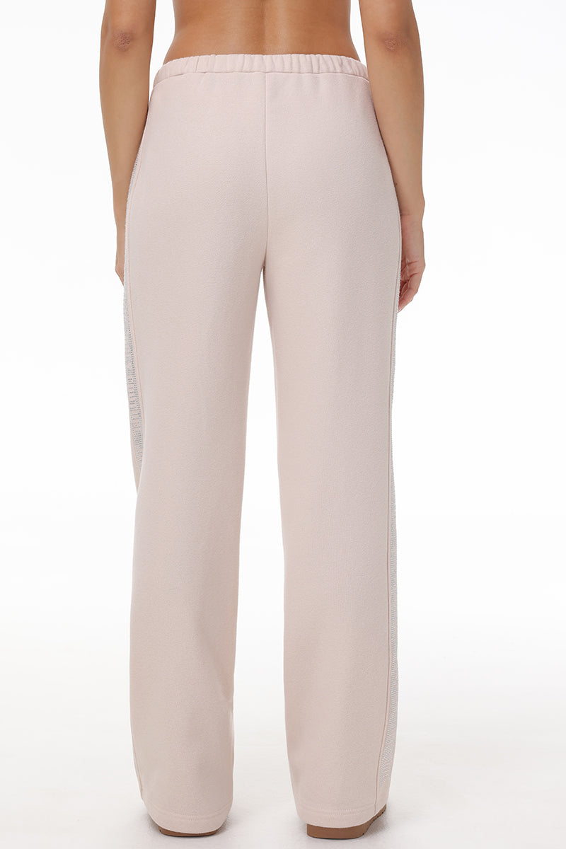 Wide Leg Fleece Pants With Side Bling