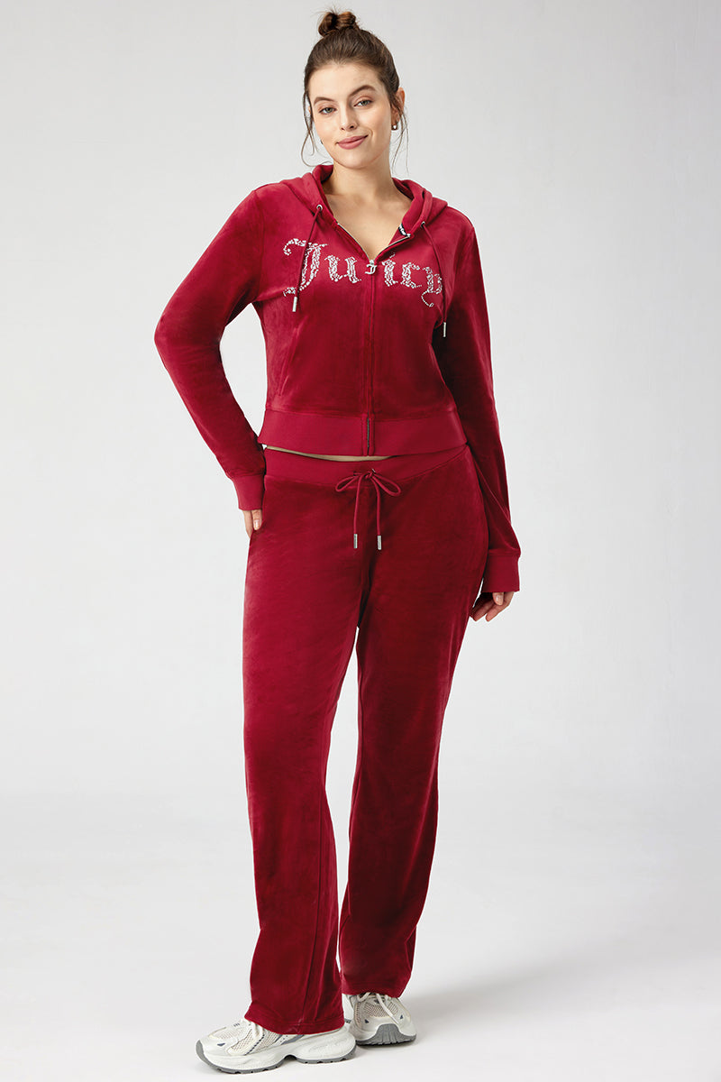 Plus-Size Mixed Crystals Velour Track Pants