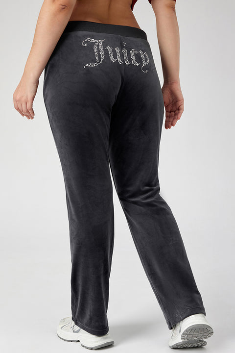 Plus-Size Mixed Crystals Velour Track Pants - Titanium - Juicy Couture
