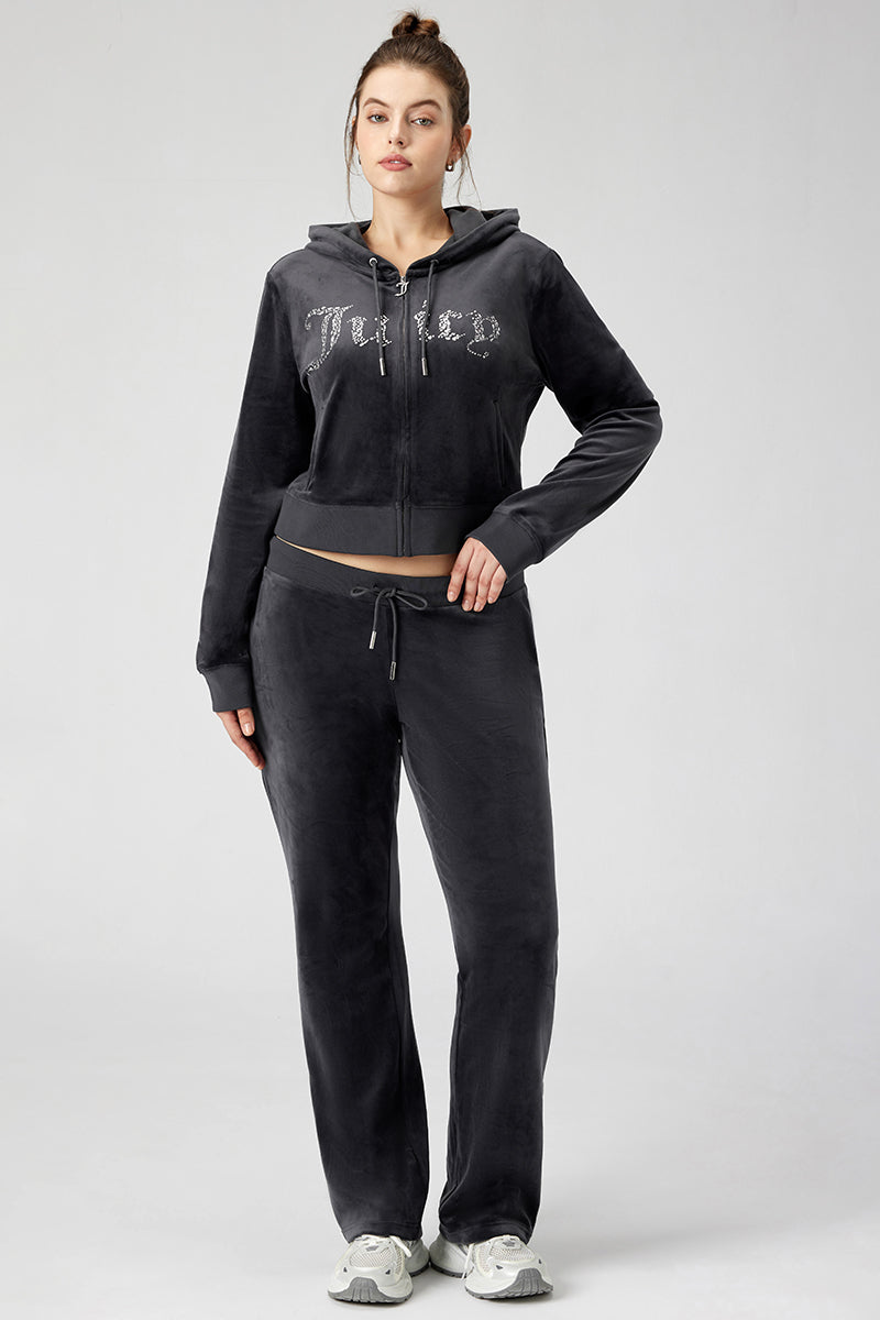 Plus-Size Mixed Crystals Velour Track Pants