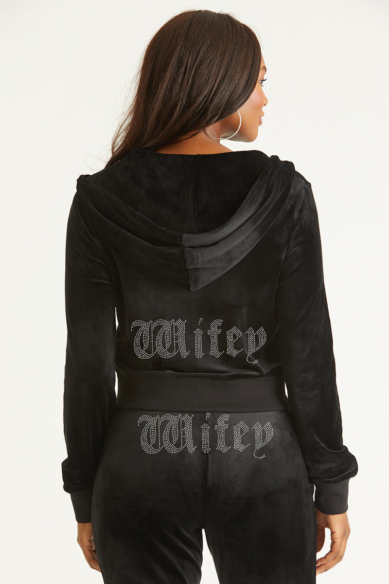 Wifey Customizable Big Bling Velour Hoodie