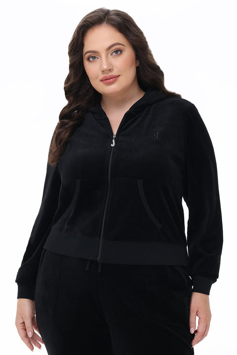 Plus-Size Heritage Cotton Velour Hoodie - Liquorice - Juicy Couture
