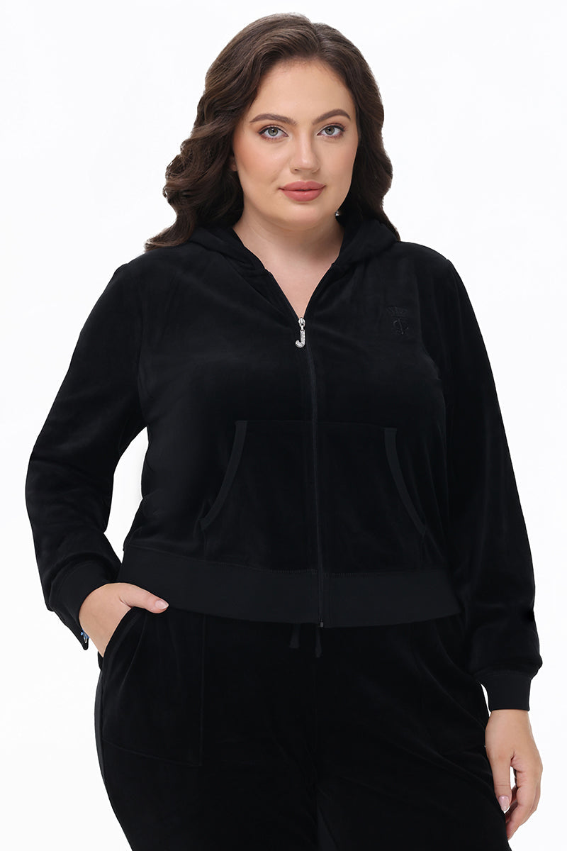Plus-Size Heritage Cotton Velour Hoodie - Liquorice - Juicy Couture