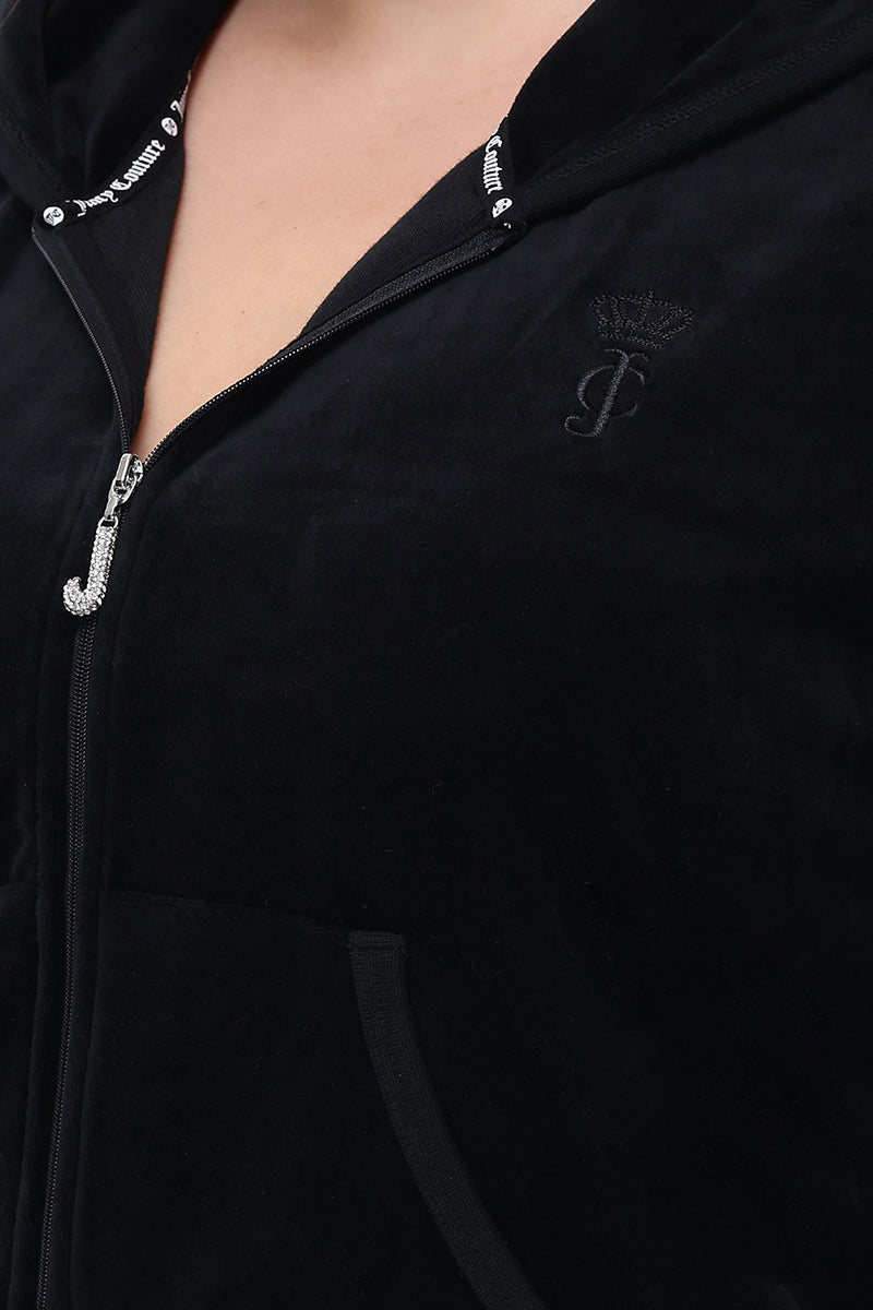 Plus-Size Heritage Cotton Velour Hoodie - Liquorice - Juicy Couture