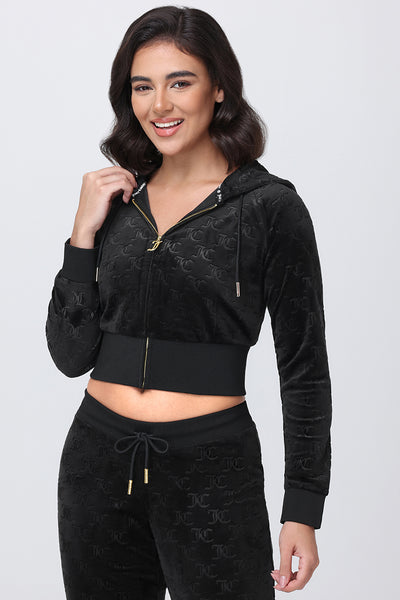 Embossed Velour Corset Hoodie - Liquorice - Vince Camuto