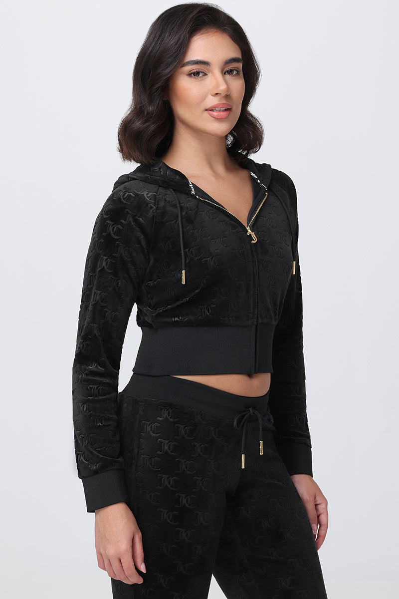Embossed Velour Corset Hoodie - Liquorice - Vince Camuto