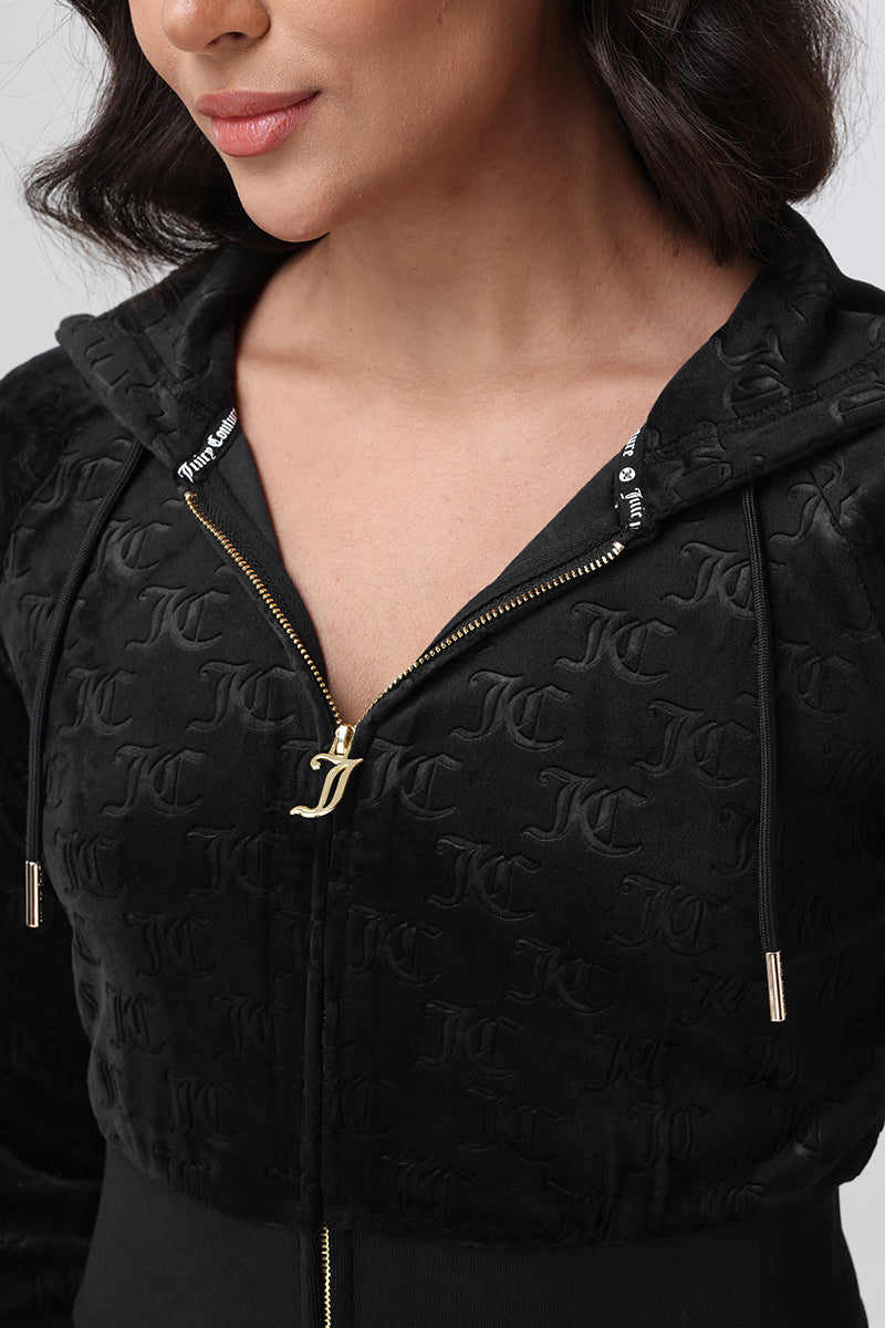 Embossed Velour Corset Hoodie - Liquorice - Vince Camuto