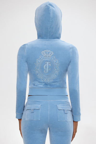 Crown Heritage Cotton Velour Hoodie - Heritage Blue - Juicy Couture