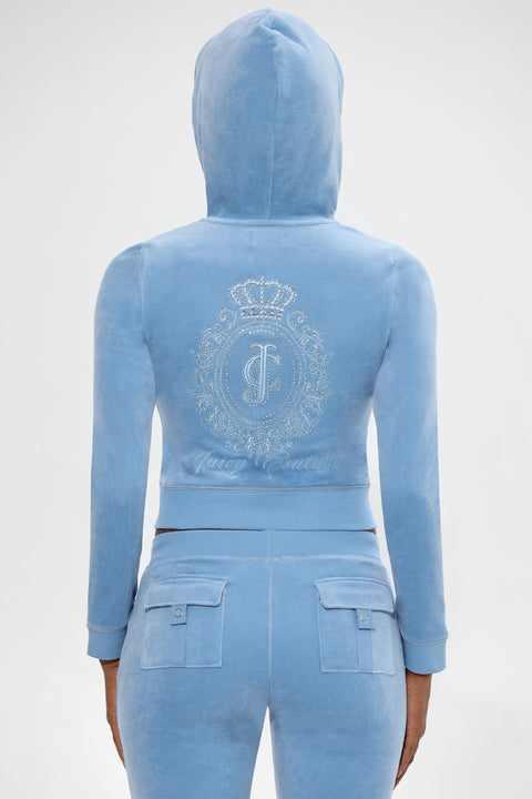 Crown Heritage Cotton Velour Hoodie - Heritage Blue - Juicy Couture