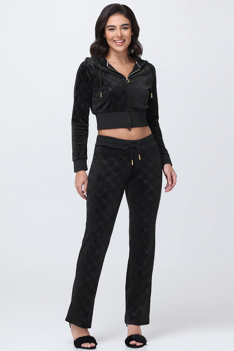 Embossed Velour Track Pants - Liquorice - Vince Camuto