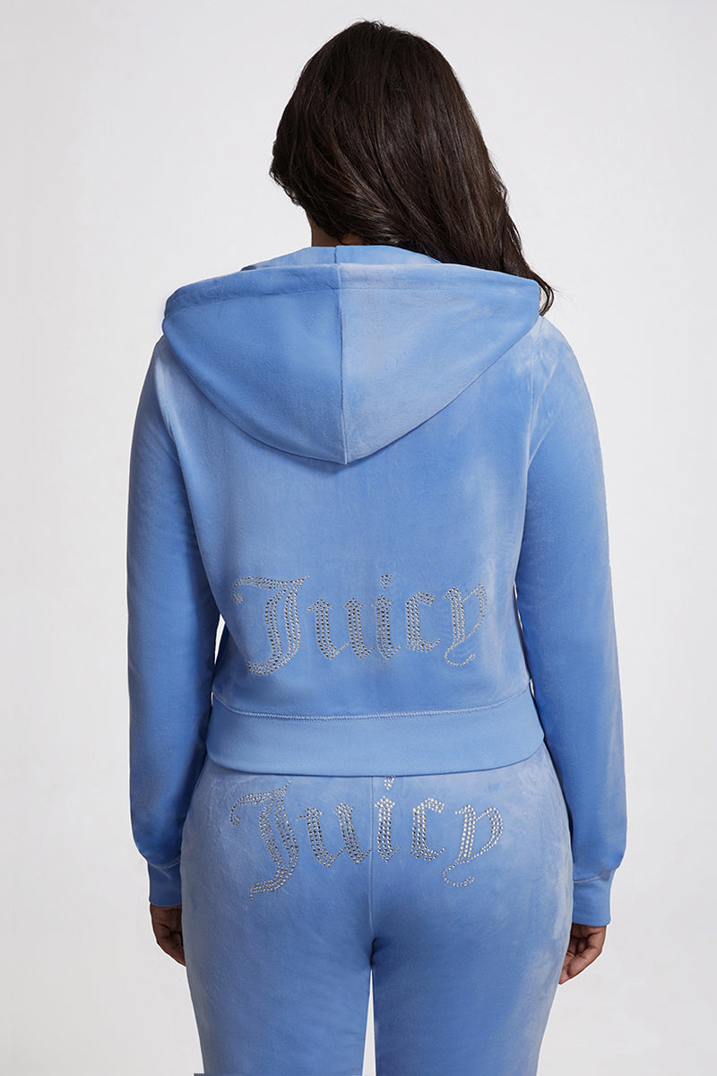 Plus-Size OG Big Bling Velour Hoodie - Granada Sky - Juicy Couture