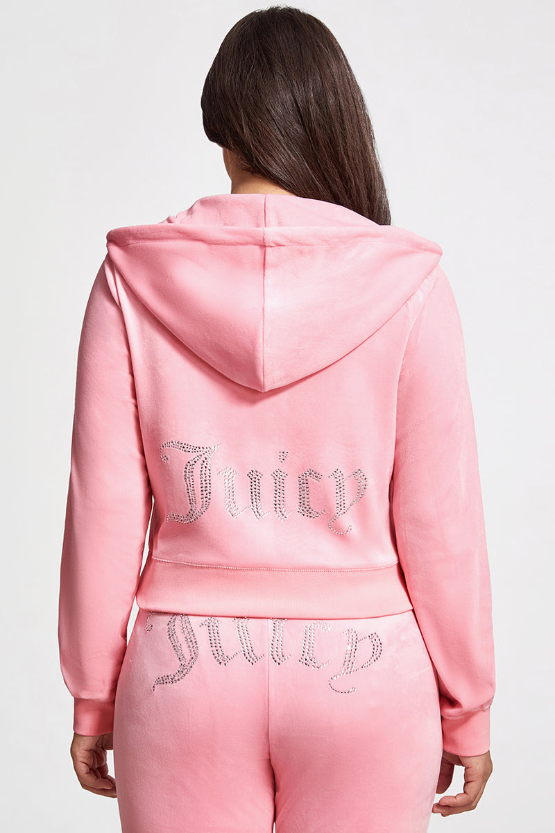 Plus-Size OG Big Bling Velour Hoodie - Heritage Pink - Juicy Couture