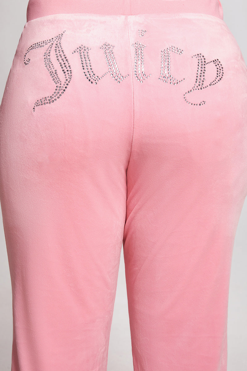 Plus-Size OG Big Bling Velour Track Pants - Heritage Pink - Juicy Couture