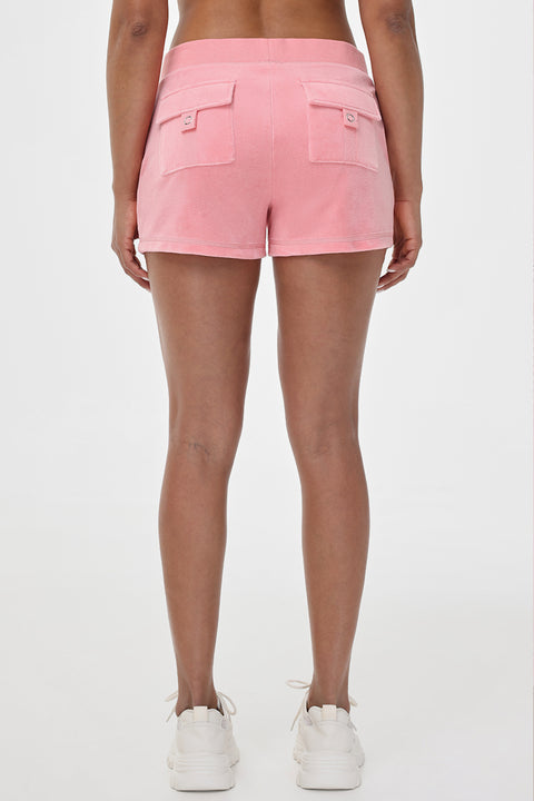 Crown Heritage Cotton Velour Shorts - Strawberry Ice - Juicy Couture