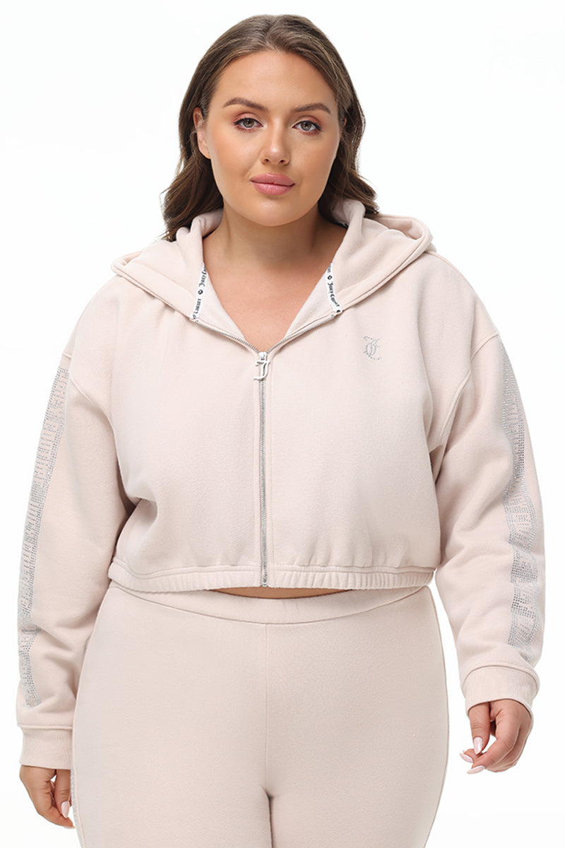 Plus-Size Cropped Fleece Hoodie With Side Bling - Juicy Couture