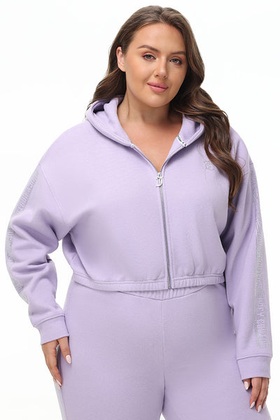 Plus-Size Cropped Fleece Hoodie With Side Bling - Juicy Couture