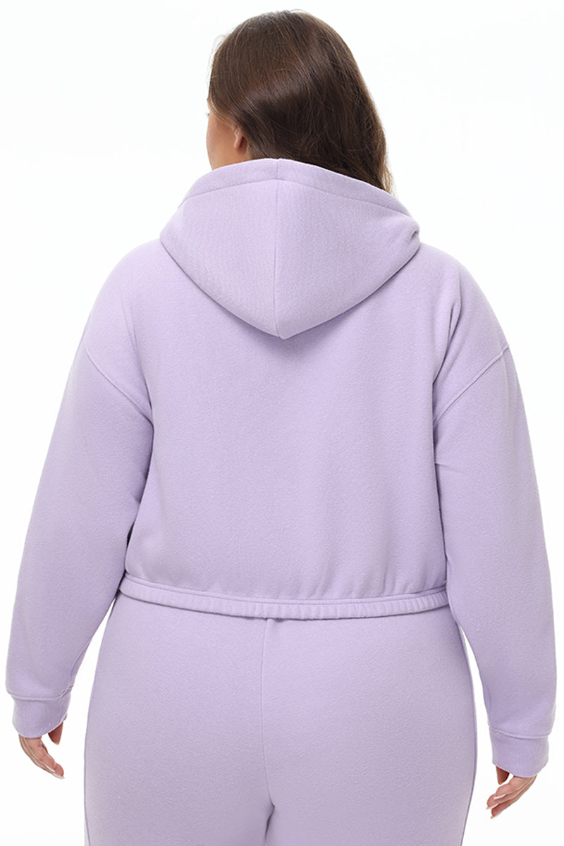 Plus-Size Cropped Fleece Hoodie With Side Bling