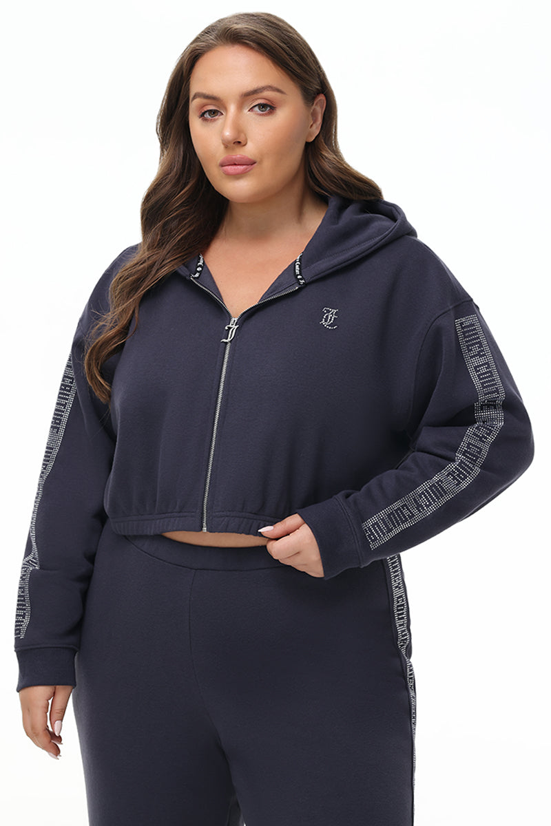 Plus-Size Cropped Fleece Hoodie With Side Bling - Juicy Couture