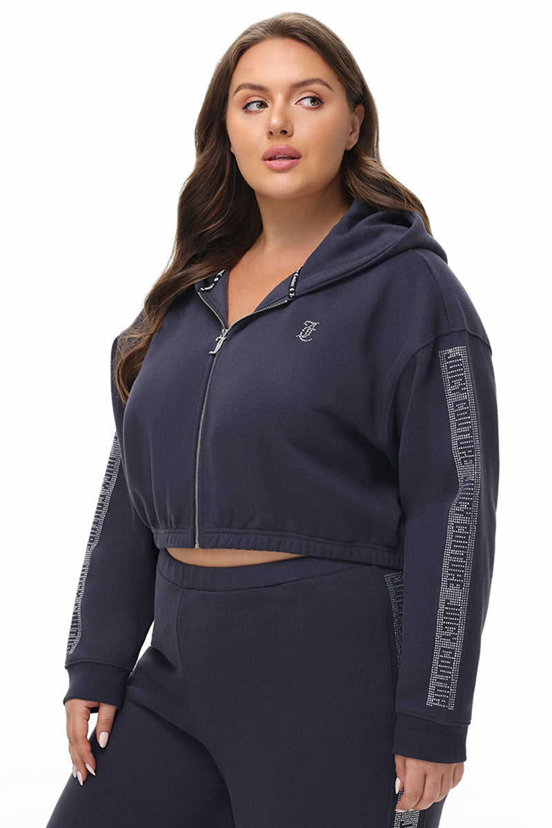 Plus-Size Cropped Fleece Hoodie With Side Bling - Juicy Couture