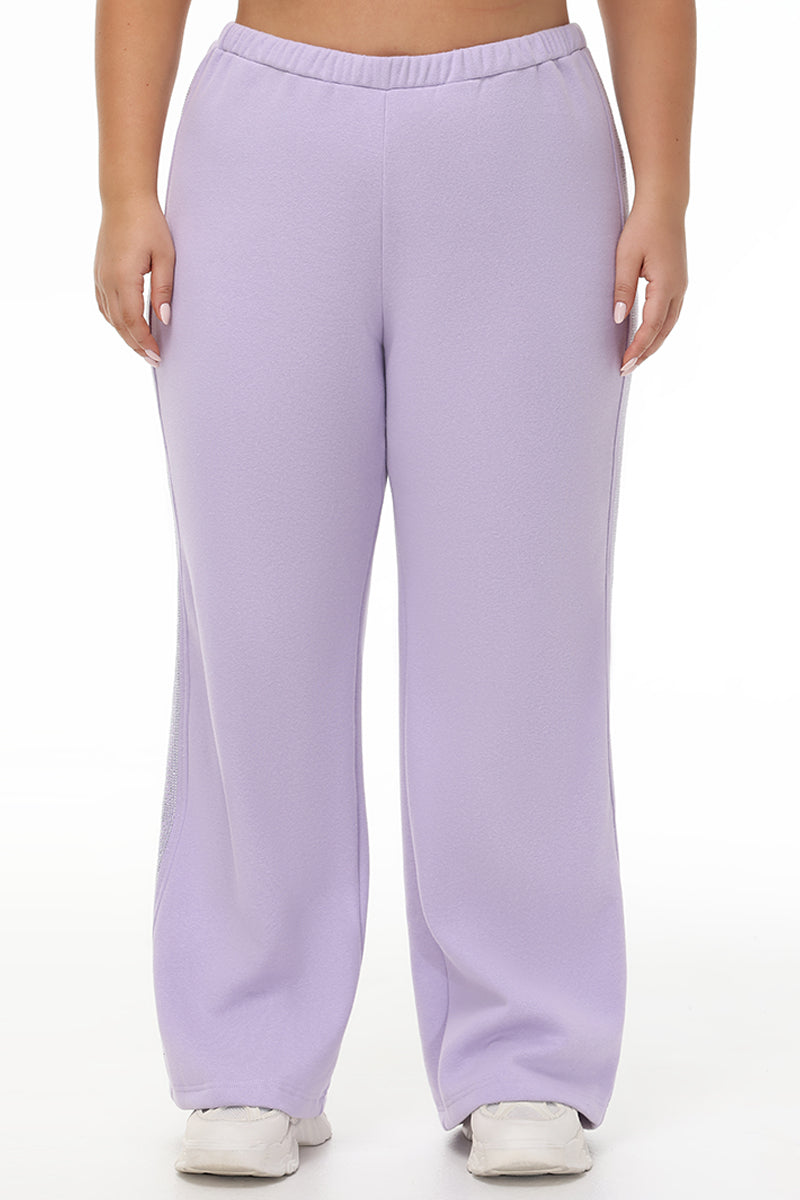 Plus-Size Wide Leg Fleece Pant With Side Bling