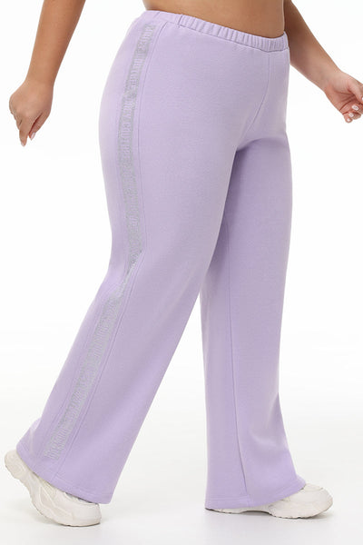 Plus-Size Wide Leg Fleece Pant With Side Bling