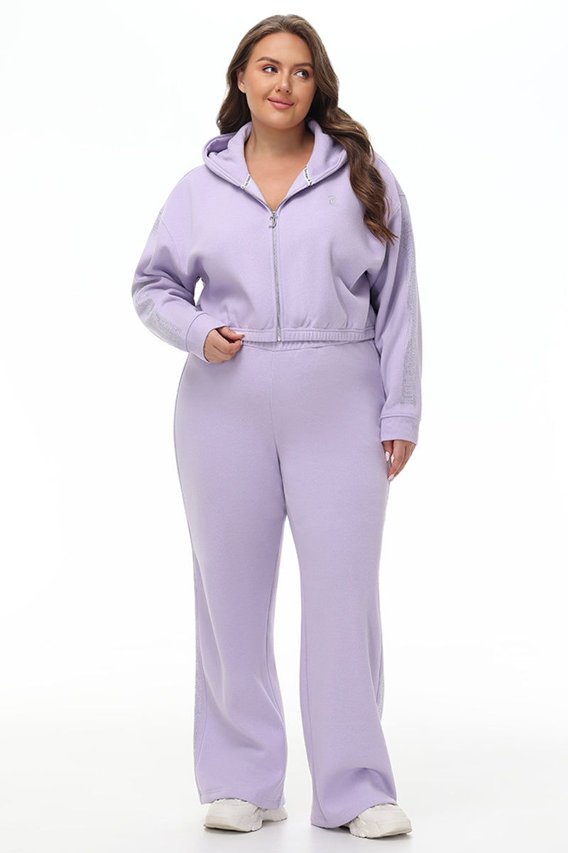 Plus-Size Wide Leg Fleece Pant With Side Bling