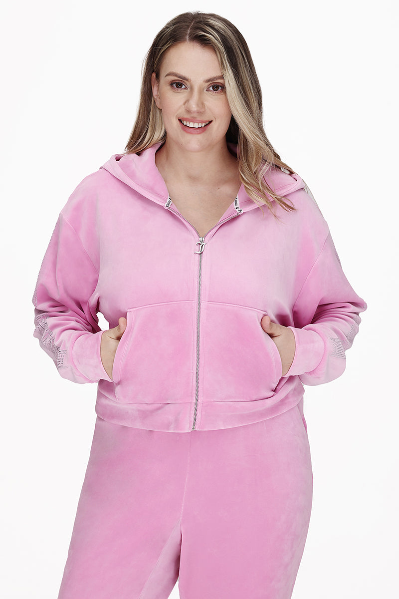 Plus-Size Velour Cropped Jacket With Side Bling