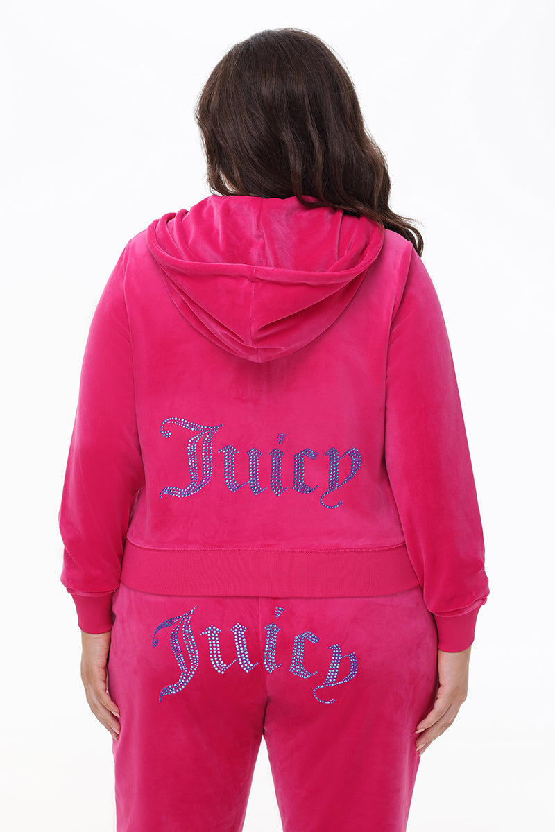 Plus-Size Technicolor Customizable Big Bling Velour Hoodie
