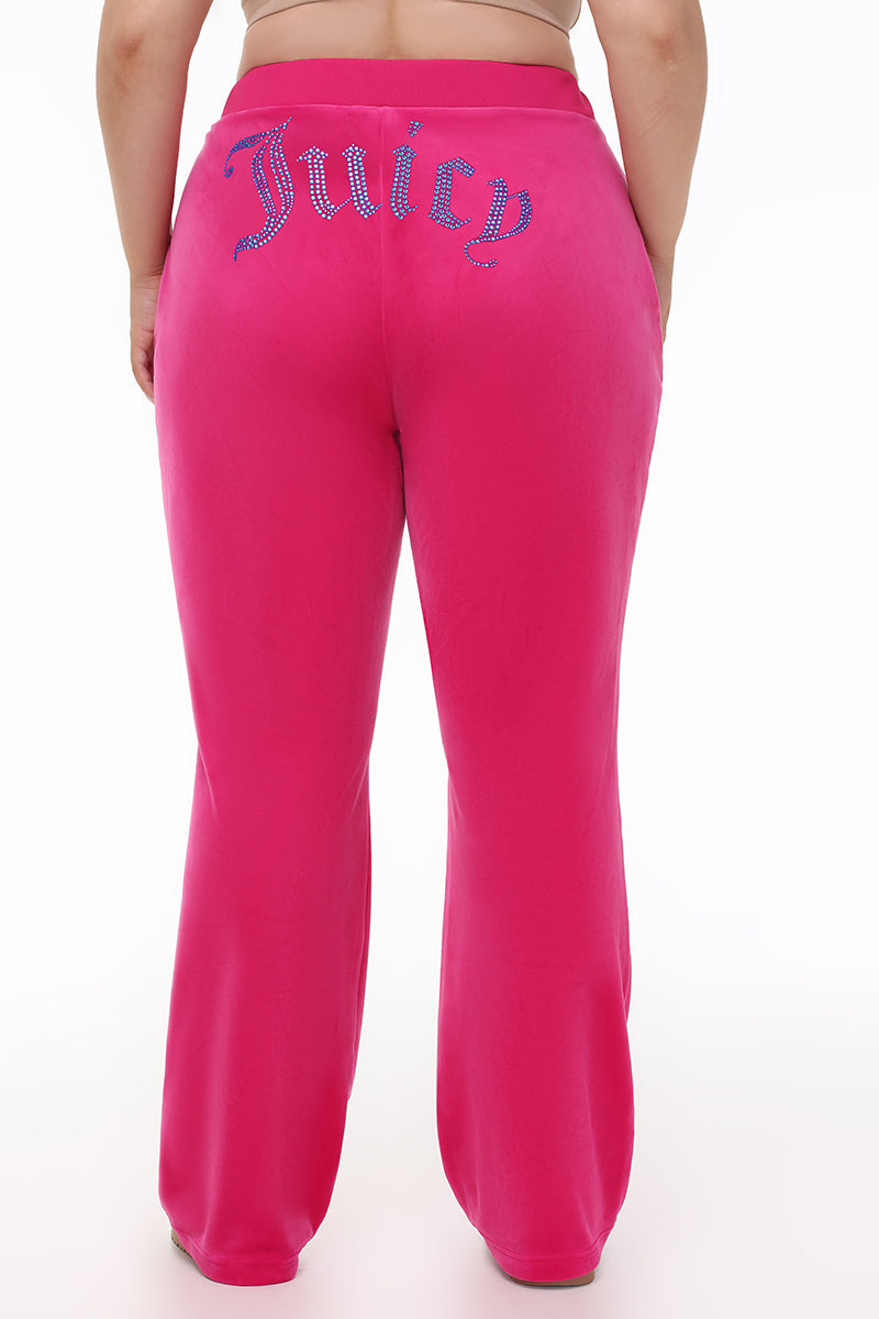 Plus-Size Technicolor Customizable Big Bling Velour Track Pants
