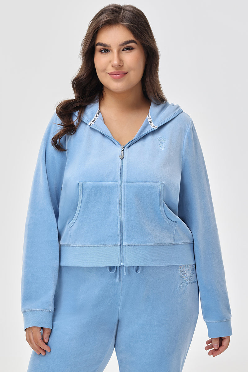 Plus-Size Crown Heritage Cotton Velour Hoodie - Juicy Couture