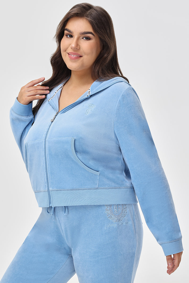 Plus-Size Crown Heritage Cotton Velour Hoodie - Juicy Couture