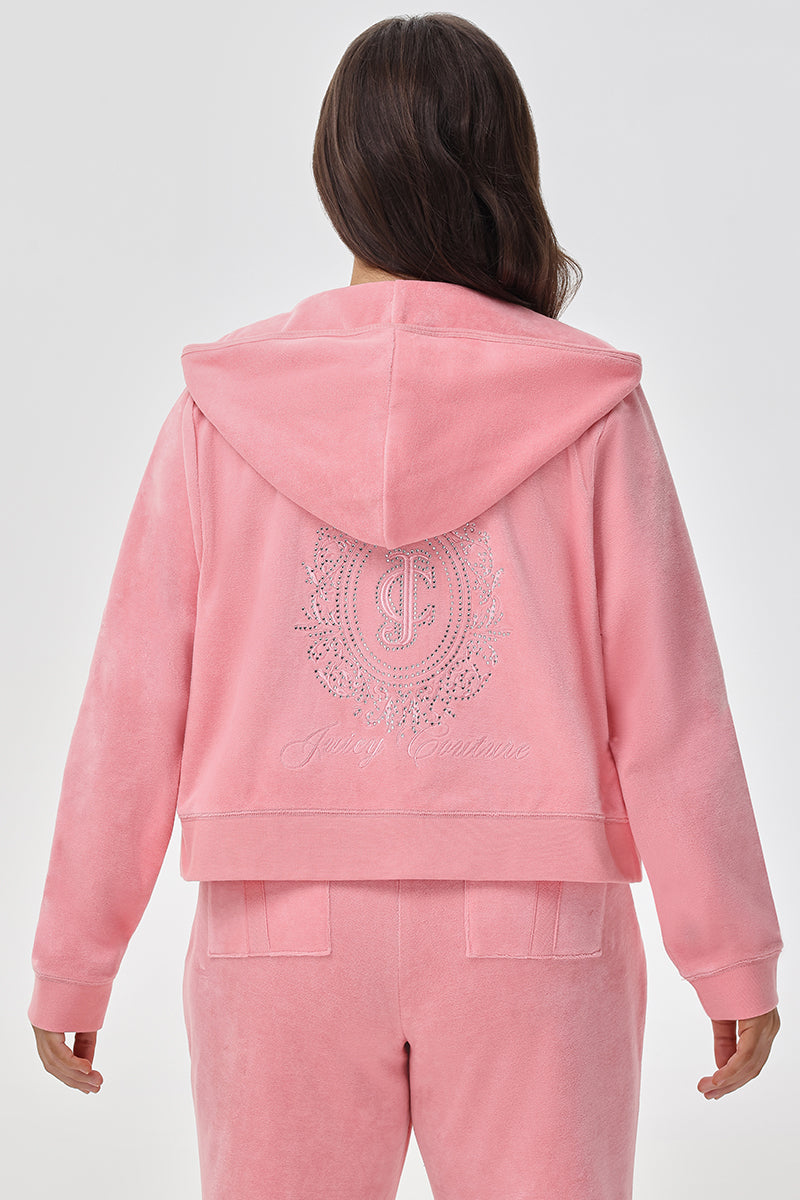 Plus-Size Crown Heritage Cotton Velour Hoodie - Juicy Couture